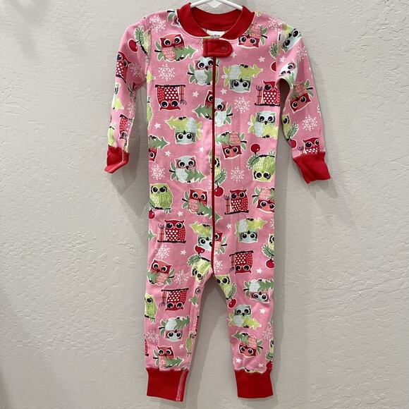 Hanna Andersson Pink Christmas Owls Zipper Sleeper Pajamas - Picture 1 of 7
